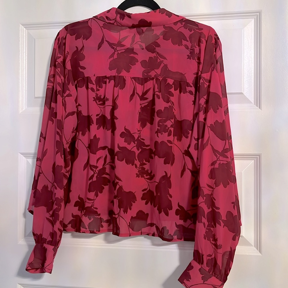 Lumiere NWOT Sheer Floral Red Women's Blouse - Relaxed Fit - Picture 5 of 7
